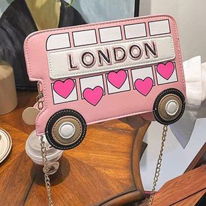 NOVELTY PINK LONDON BUS HANDBAG PURSE CROSSBODY BAG